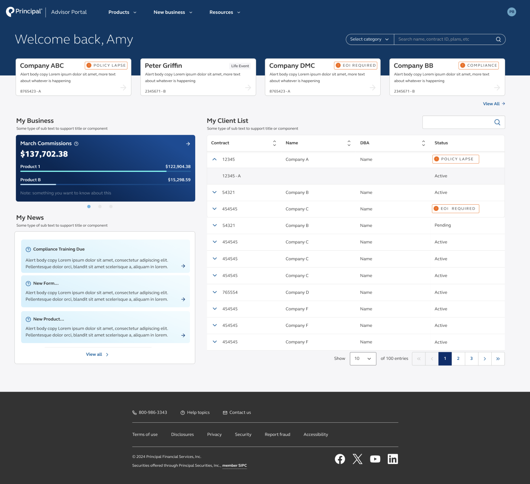 Redesigned Principal Financial advisor portal dashboard